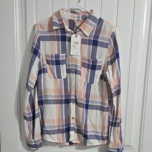 Roxy Womens Plaid Button-Up Shirt in Blue and Pink NWT Size SMALL
